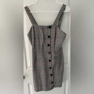 NWT ALTAR'D STATE Black White Plaid 90s Inspired Button Front Sleeveless Dress M
